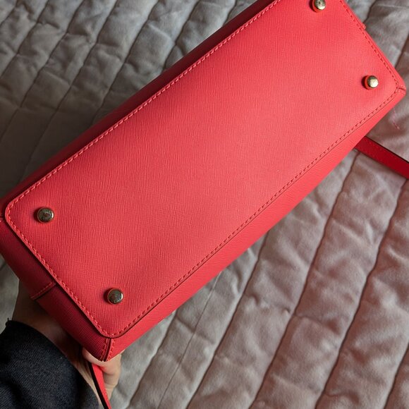 Kate Spade Cedar Street Maise Colorblock Satchel Crossbody Beige & Coral Pink - Picture 3 of 7